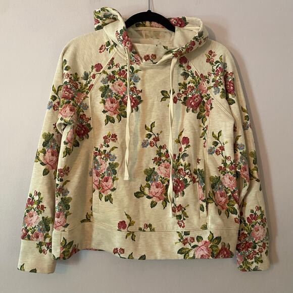 Daily Practice By Anthropology Tops - Daily Practice Anthropologie Cream Floral Hoodie Sweatshirt Loungewear Small